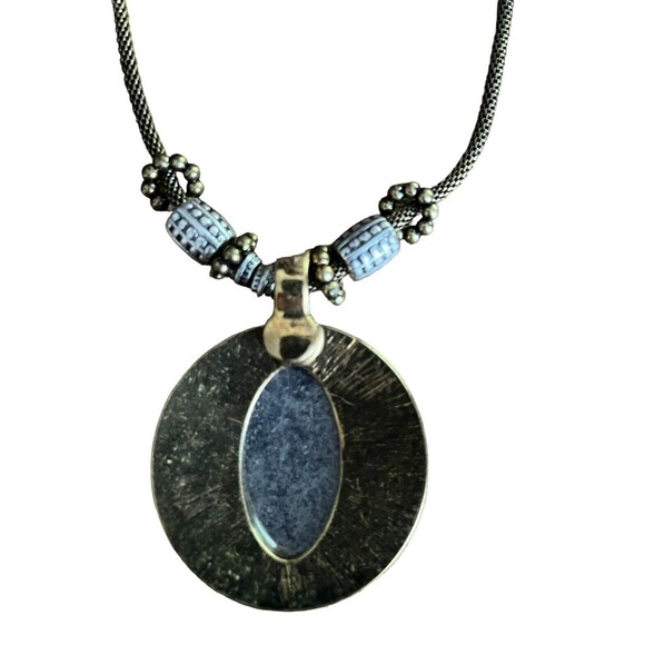 Premier Designs Society Pendant Statement Necklace Textured Silver Bronze Tone - Picture 4 of 4